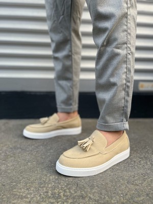 Zapatos JY153 Bloom Bağcıksız Püsküllü Süet Erkek Günlük Spor Klasik Ayakkabı Sbt - Krem