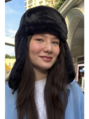 Mollycrush Genç Siyah Peluş Pilot Şapka | Uniseks Kışlık Ushanka Tarzı