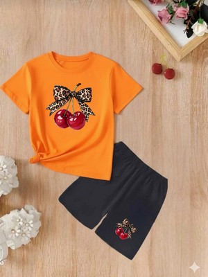 Doce Elegante Kiraz Kurdale Baskılı Yazlık Kız Çocuk Takım