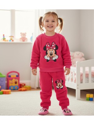 Kız Çocuk Sarı Polar Eşofman Takımı - Nakışlı Sweatshirt ve Eşofman Altı 2'li Set