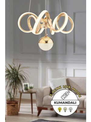 Venüs Kumandalı Gold Kaplama 3 Renk Işık Modern Sarkıt LED Avize