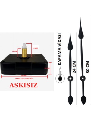 UltraMint Sessiz Duvar Saati Mekanizması, Askısız, 18 mm Şaft, 60-80 cm Uygun