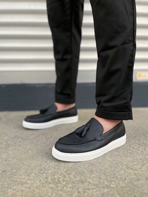 Zapatos JY153 Bloom Bağcıksız Püsküllü Cilt Erkek Günlük Spor Klasik Ayakkabı Cbt - Siyah