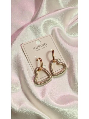 Initium Xuping Çelik Kalp Figürlü Zirkon Taşlı Rose Gold Küpe