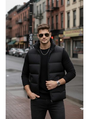 SINWEAR Erkek Siyah Şişme Yelek | Regular Fit, Dik Yaka, Fermuarlı, Astarlı, Su ve Rüzgar Geçirmez