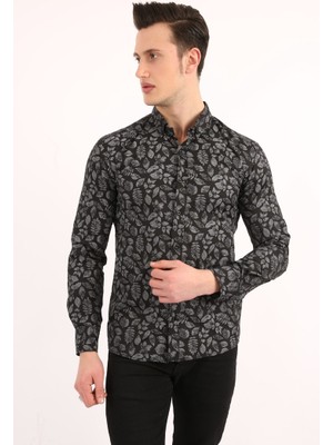 Evolaria Erkek Günlük Yaprak Desenli Likralı Gömlek