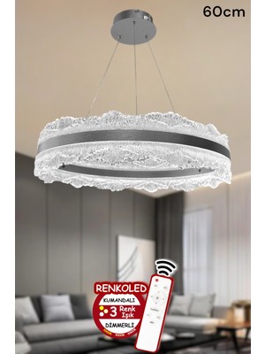 Renkli Işıklı Kumandalı Modern Sarkıt LED Avize 60 Cm, Salon, Oda, Mutfak, Hol