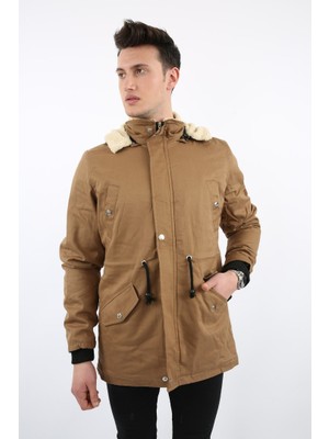 Evolaria Içi Kürklü Çaparz Cepli Çıkmalı Kapşonlu Kalın Erkek Günlük Kabardin Mont