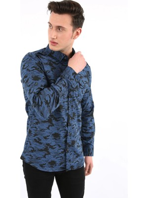 Evolaria Erkek Günlük Likralı Kamuflaj Desenli Gömlek