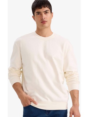 Defacto %100 Pamuk Basic Ekru Erkek Sweatshirt E8339AX/ER100