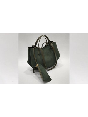 Aysamood Süet Yumuşak Süet Görünümlü Büyük Tote Çanta | Ek Cüzdanlı Maxi Boy