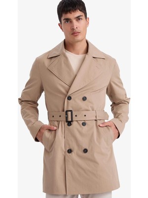 Defacto Slım Fıt Astarlı Düğmeli Bej Erkek Trençkot D5528AX/BG716
