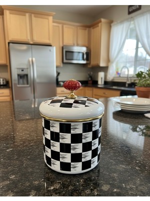 Emaye Burada Emaye Dama Desen Şekerlik, Baharatlık 11 Cm