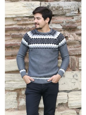 Evolaria Baklava Desenli Kalın Kışlık Erkek Günlük Triko Kazak