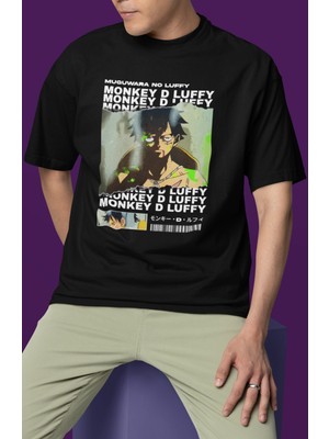 Sevbano Tasarım Monkey D. Luffy Baskılı Unisex Oversize One Piece Anime Tişört