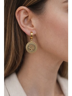 Suzi Shine Gold Renk Yaşam Ağacı Çelik Küpe