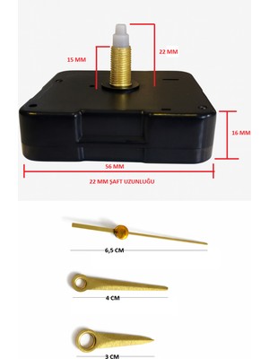 UltraMint Sessiz Duvar Saati Mekanizması, 22 mm Askısız, Metal Akrep-Yelkovan, Küçük Model