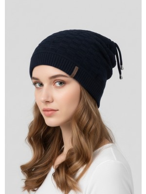 Balkonda Bere Ipli Sarkmalı Hip Hop Slouchy Popüler Triko Astarlı Unisex Koyu Lacivert