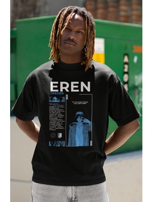 Sevbano Eren Yeager Baskılı Unisex Oversize Attack On Titan Anime Karakterler Tişört