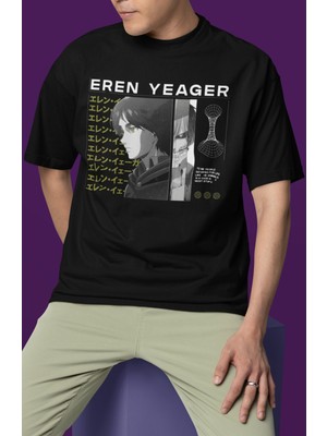 Sevbano Eren Yeager Attack On Titan Baskılı Unisex Oversize Anime Dizi Karakter Tişört