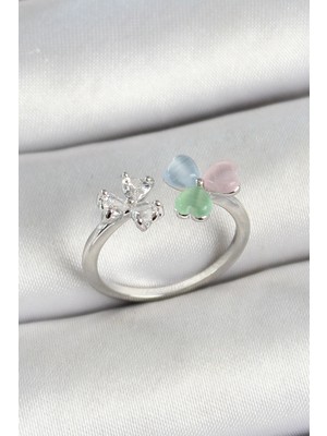 Luord Ticaret Bfs Pirinç Kalp Figürlü Zirkon Taşlı Gümüş Renk Ayarlanabilir Kadın Yüzük