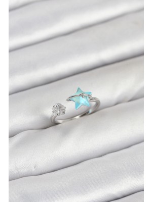 Luord Ticaret Bfs Pirinç Gümüş Renk Mavi Yıldızlı Model Kadın Yüzük