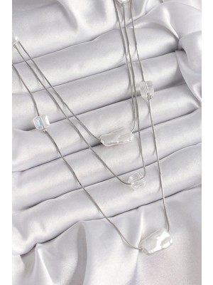 Luord Ticaret Bfs Pirinç Gümüş Renk Ezme Inci Model Çoklu Kadın Kolye