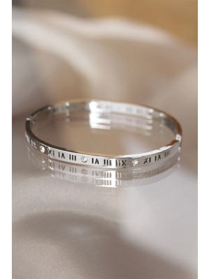 Luord Ticaret Bfs 316L Çelik Roma Rakamlı Silver Renk Bilezik Kelepçe