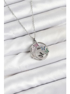 Luord Ticaret Bfs 316L Çelik Zincir Gümüş Renk Zirkon Taşlı Kelebekli Kadın Kolye