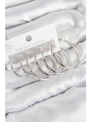 Luord Ticaret Bfs Pirinç Halka Model Gümüş Renk Kadın Set Küpe