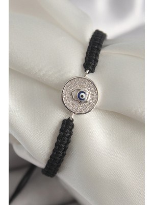 Luord Ticaret Bfs Pirinç Gümüş Renk Zirkon Taşlı Nazar Boncuk Işleme Makrome Asansörlü Model Kadın Bileklik