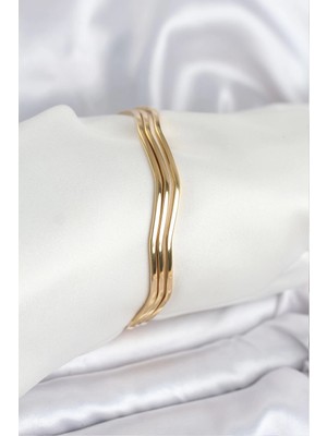 Luord Ticaret Bfs 316L Çelik Gold Renk 65 mm Ajda Zikzak Model 3lü Kadın Bileklik