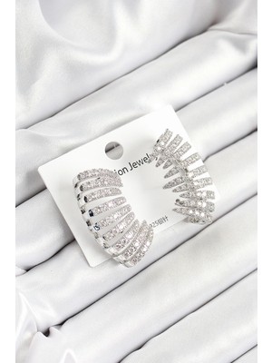 Luord Ticaret Bfs Pirinç Zirkon Taşlı Çoklu Görünümlü Model Gümüş Renk Kadın Küpe