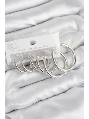 Luord Ticaret Bfs Pirinç Halka Model Gümüş Renk Kadın Set Küpe