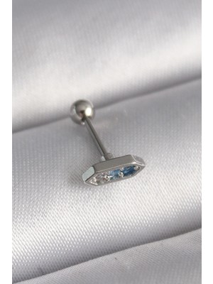 Luord Ticaret Bfs 316L Çelik Gümüş Renk Mavi Zirkon Taşlı Tragus Piercing