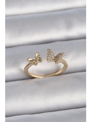 Luord Ticaret Bfs Pirinç Gold Renk Ayarlanabilir Zirkon Taşlı Kelebek Model Kadın Yüzük