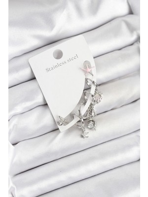 Luord Ticaret Bfs Pirinç Gümüş Renk Set Küpe