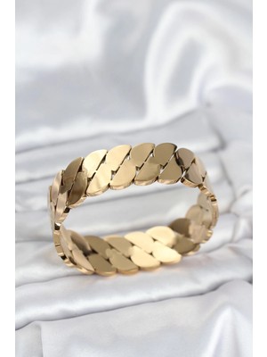 Luord Ticaret Bfs 316L Çelik Gold Renk Ezme Zincir Model Kadın Kelepçe Bileklik