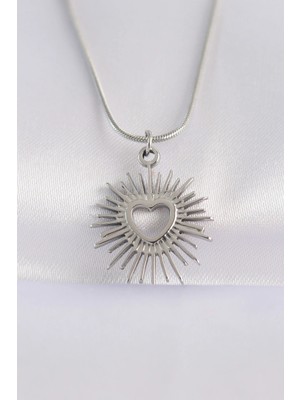 Luord Ticaret Bfs 316L Çelik Zincir Gümüş Renk Kalp Güneşi Tasarımlı Kolye