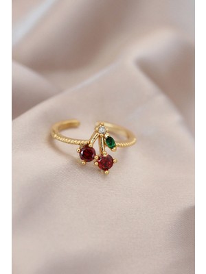 Luord Ticaret Bfs Ayarlamalı Gold Renk Metal Renkli Zirkon Taşlı Kiraz Yüzük