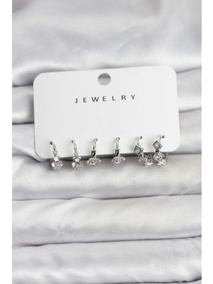 Luord Ticaret Bfs Gümüş Renk Pirinç Yıldız Modelli Kadın Küpe Seti