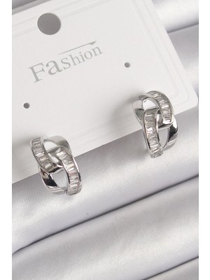 Luord Ticaret Bfs Pirinç Gümüş Renk Zirkon Taşlı Zincir Model Kadın Küpe