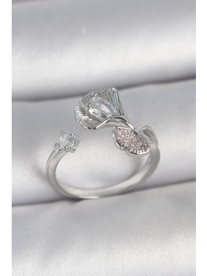 Luord Ticaret Bfs Pirinç Gümüş Renk Zirkon Taşlı Deniz Kabuğu Model Ayarlanabilir Kadın Yüzük