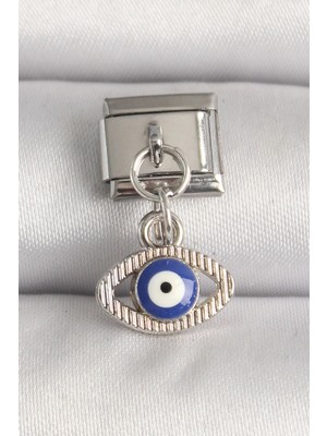 Luord Ticaret Bfs 316L Çelik Gümüş Renk Nazar Boncuk Detaylı Göz Model Nomination Charm