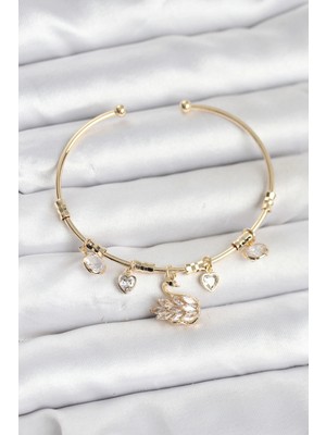 Luord Ticaret Bfs Kuğu Charmlı Gold Renk Kadın Bileklik