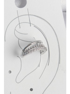 Luord Ticaret Bfs Pirinç Gümüş Renk Zirkon Taşlı 3'lü Sıralı Kadın Kıkırdak Küpe