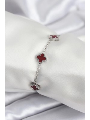 Luord Ticaret Bfs 316L Çelik Gümüş Renk Bordo Baby Boy Yonca Kadın Bileklik
