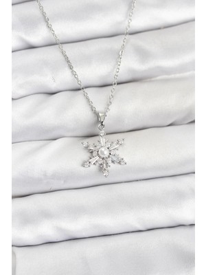 Luord Ticaret Bfs 316L Çelik Zincir Gümüş Renk Kar Tanesi Model Zirkon Taşlı Kadın Kolye