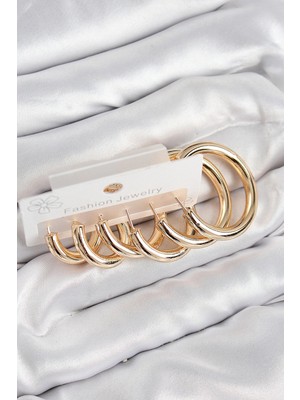 Luord Ticaret Bfs Pirinç Halka Model Gold Renk Kadın Set Küpe