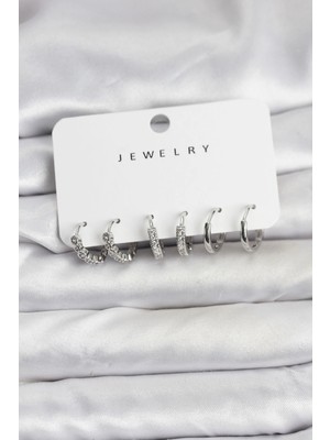 Luord Ticaret Bfs Gümüş Renk Pirinç Zirkon Taşlı Kadın Küpe Seti